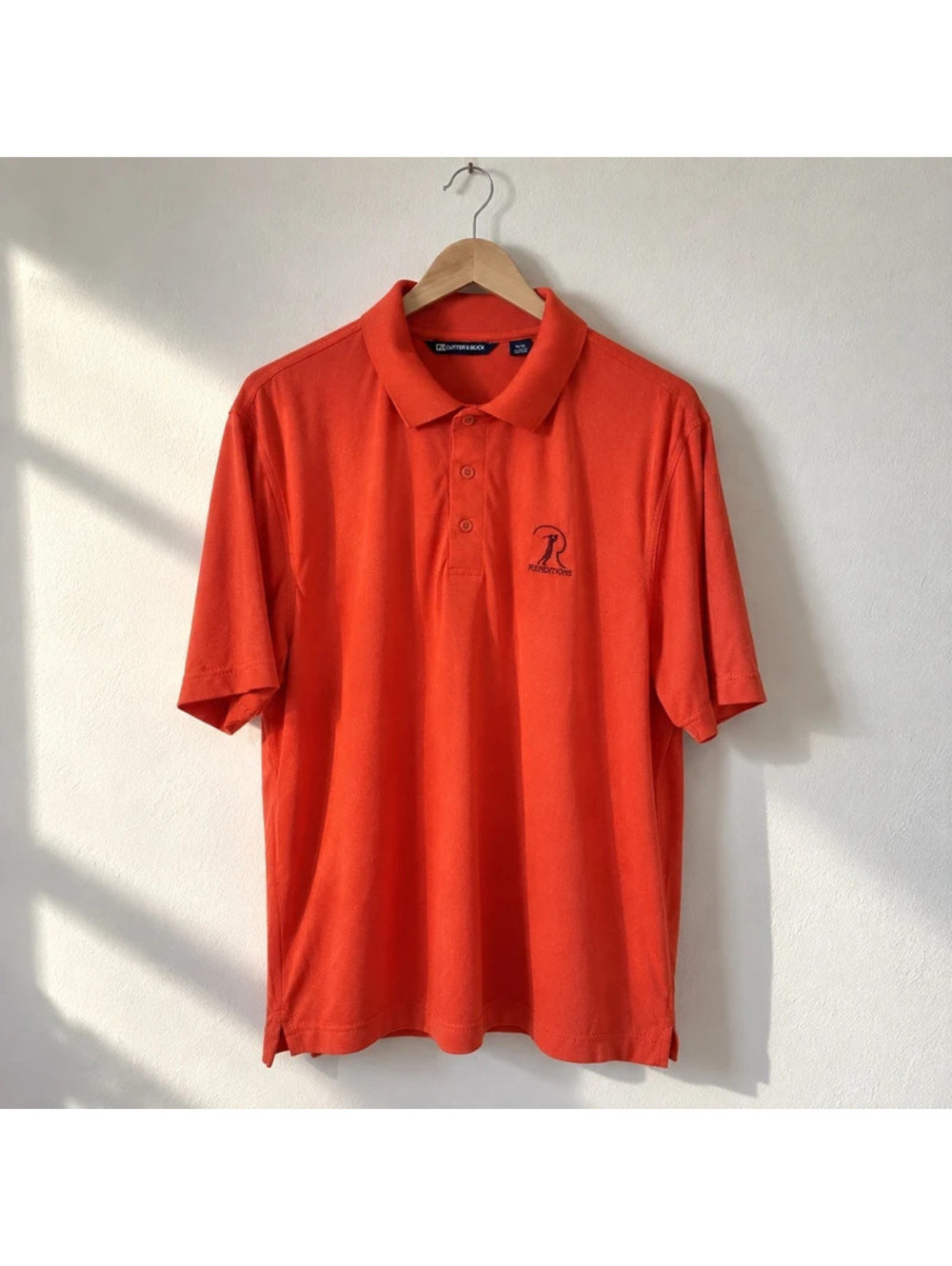 Cutter & Buck Mens M Orange Performance Golf Polo Renditions Golf Course